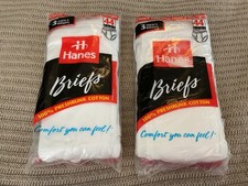 Vintage 1996 Hanes Cotton Briefs Two 3 Packs - Size 44 - NEW OLD STOCK USA