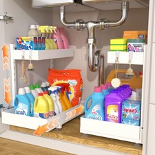 Under Sink Organizer, Bathroom Counter 14.02" x 10.63" x 14.76", Milk White