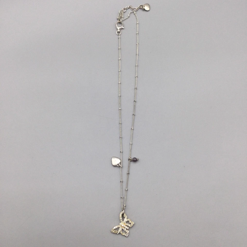 Fossil Butterfly Necklace Silver Tone Boxed Pendant Heart Charm Crystal Gift - Image 3 of 4