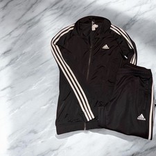 Adidas Women  s Black White 3-Stripe Tracksuit Jacket M Pants L 2-Piece Set