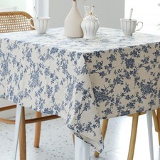 Pastoral Square Tablecloth - 60 x 60 Inch - Beige Linen Table Cloth - Washable