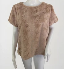 ADYSON PARKER Top Size M Faux Fur Sherpa Pink T-Shirt Cameo Rose Shirt Pullover