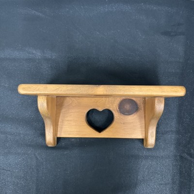 Handmade Pine Heart Cutout Wall Shelf Small Honey Oak Coloring Farmhouse Cottage