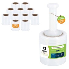 12 Rolls Clear 5" x 1000 Ft. Pallet Wrap Stretch Film with Plastic Dispenser
