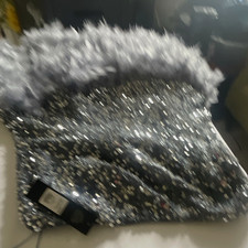 Fashion Nova Gray/Silver Sequin Feathered Mini dress