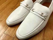 Men's VTG NOS 70's 80's White ITALIAN Leather Horsebit Loafers 10 D Disco Shoes
