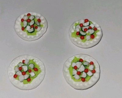 Dollhouse Salad Plates Lettuce Tomato Cucumber Feta Cheese