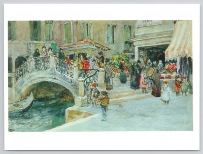 Canal Bridge Fruit Stall Venice Goff Art Painting Veneto Italy Postcard