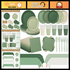 Juego de 354 piezas de suministros de fiesta verde salvia - platos, servilletas y manteles para 50 tacos