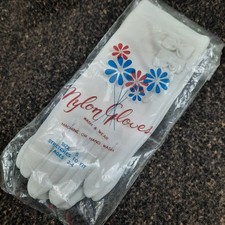VTG White Nylon Gloves Ages 2-4, Dress-up Gloves with Bows, New Old Stock