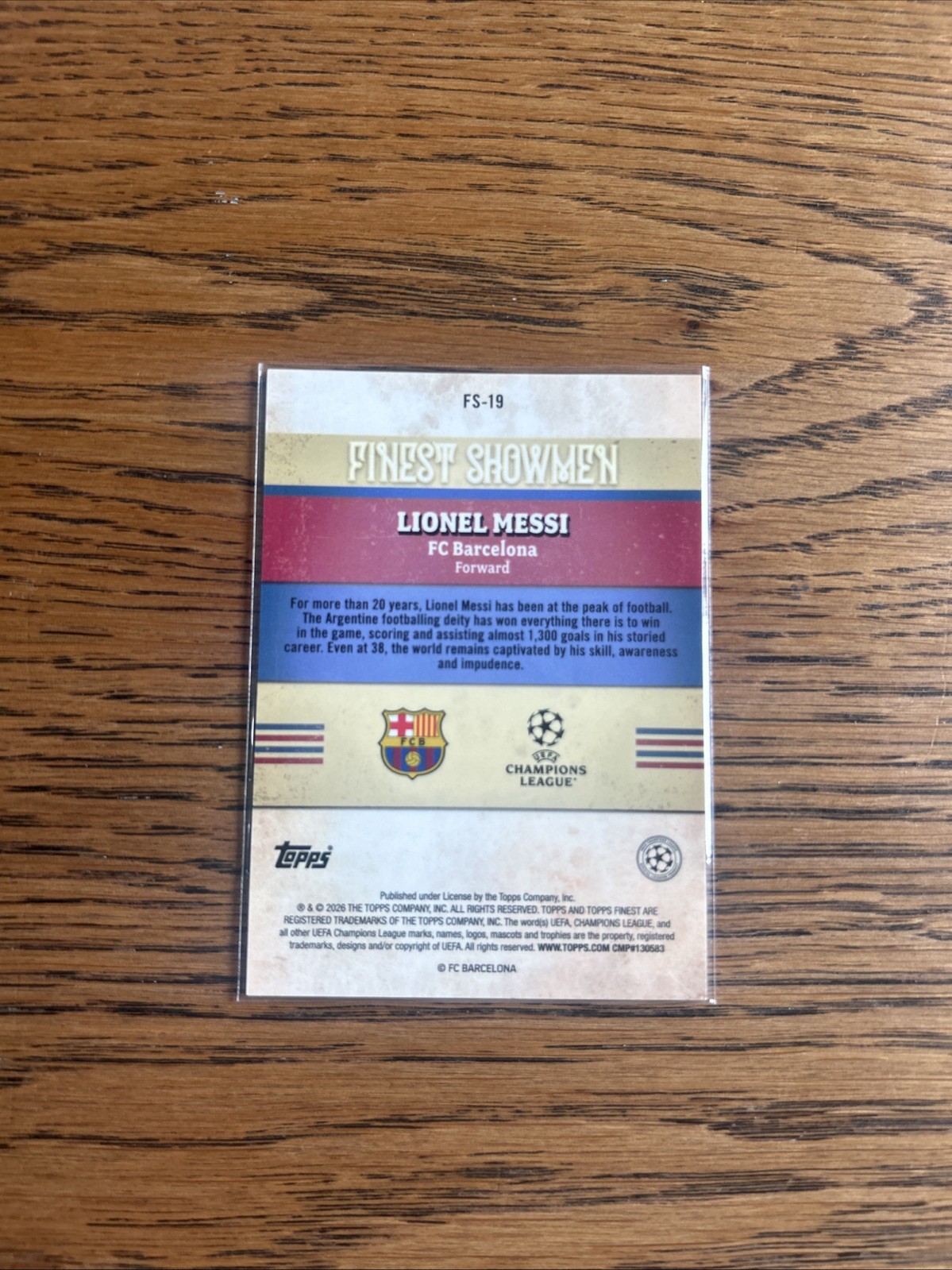 Lionel Messi 2025-26 Topps Finest UEFA Club Competitions Finest Showmen Barca view 2