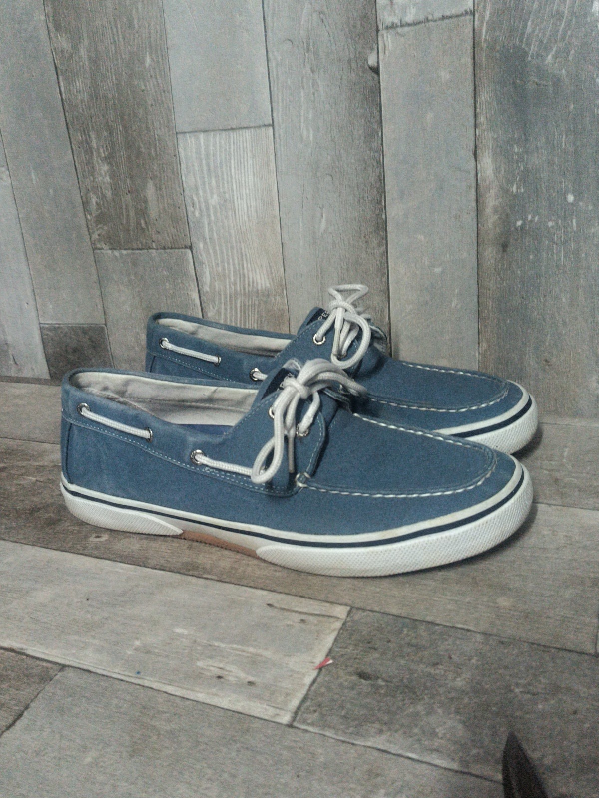 Men's Sperry Halyard 2 Eye Boat Shoes in Navy Stellar Blue Canvas Size 11M