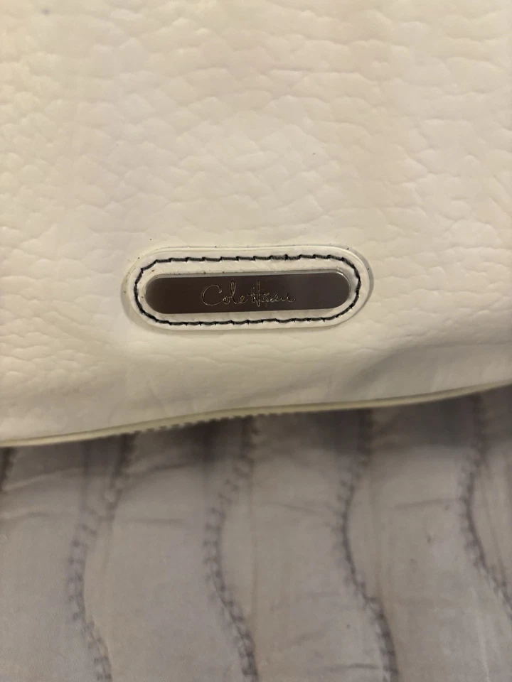 Bolso de hombro Cole Haan grande de cuero blanco tejido charol bolso de diseñador Foto 3 de 4