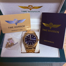 Time Warrior Automatic Blue Dial Gold-Tone Bracelet Watch w/ Box