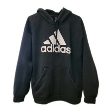 Adidas Large Pullover Hooded Sweatshirt Black Polyester Drawstrings Pouch
