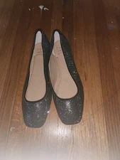 INC International Concepts Womens Juney 2 Silver Sparkle & Black Ballet Flats 7M