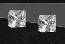 925 REAL SILVER RHODIUM PLATED *** Stud Earrings Cubic Zirconia Diamond Square 4mm