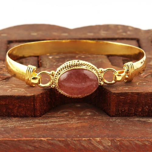 Natural Cherry Quartz Gold Plated Gemstone Handmade Hook Bracelet Gift For Women - Picture 6 of 7