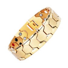 Mens Cool Gold Stainless Steel health magnet Ge  Chain Bracelet 18mm 8.5''