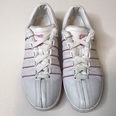 K Swiss Classic VN Womens Size Leather Low Top Sneaker White Pink Stripe 