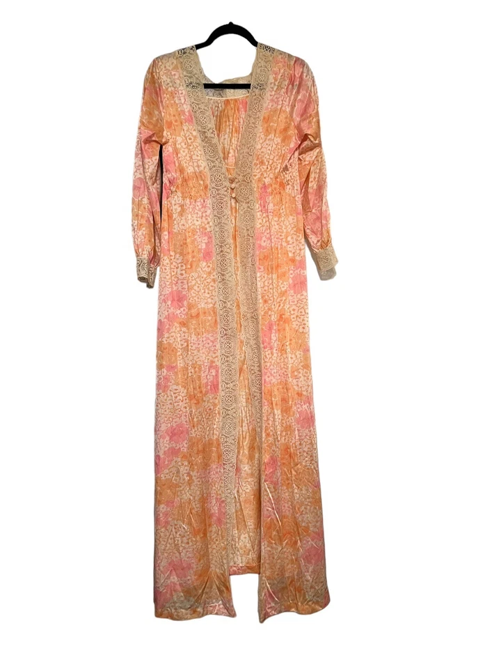 Maxi vestido bata Miss Elaine vintage años 70 con ribete de encaje talla M Union para mujer Foto 3 de 4