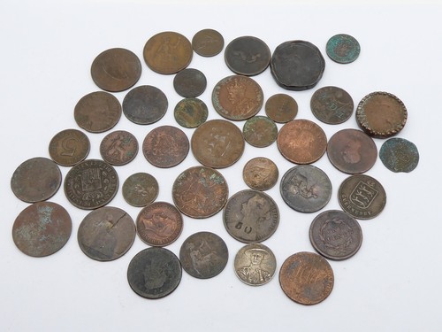 JOB LOT ANTIQUE 18TH 19TH 20th CENTURY BRITISH & EUROPEAN TOKENS COINS