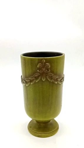 Vintage Haeger Pottery Olive Green 8" Pedestal Vase #724