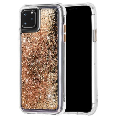 Glitter Waterfall Protective Bumper Case Cover For iPhone 11 Pro - Gold Confetti