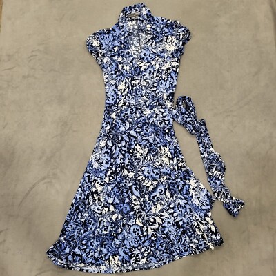 Boston Proper x Muse Full Wrap Blue Dress Womens Size 4 Work Office Stretch
