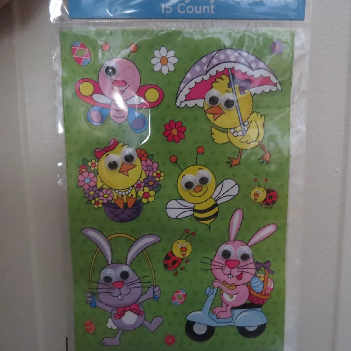 Easter Googly Eye Stickers - 15 Count - Bunny/Bee - One Eye Missing