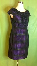 Jessica Howard Size 10 Purple Black Plaid Ruffle Neck Rosette Sheath NWT