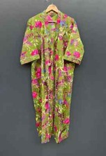 Indian Cotton Floral Kimono Handmade Kimono Green Bath Robe Night Maxi Gown Robe