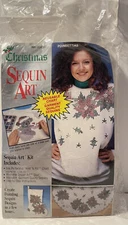 Vintage Christmas Sequin Art Kit Poinsettias Distlefink Designs *READ*  (T70)