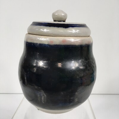 Handmade Studio Art Pottery Lidded Jar Blue Signed 5 