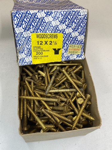 Box Brass Countersunk Screws 2 1/2" x 12 Self Colour Slotted Head Part Box 160 - Picture 7 of 24