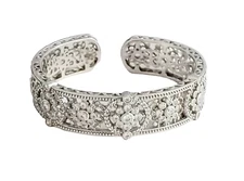 Judith Ripka Sterling & Diamonique Cubic Zirconia Filigree Hinged Cuff Bracelet