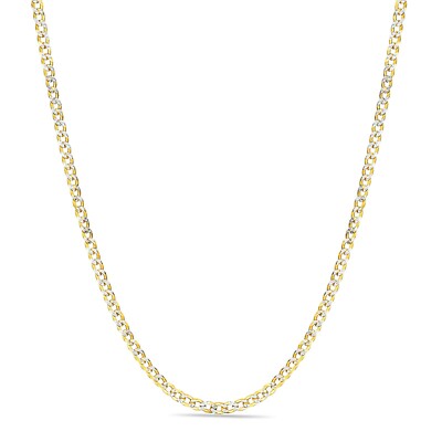 Real 14k Gold Plated  925 Sterling Silver Two Tone Curb Cuban Chain Necklace 3mm