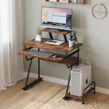 Gaming/Computer Desk, Home Office Small Desk with Monitor Stand, Rustic Writing