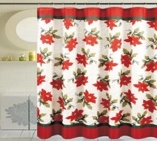 Season's Greetings 13 Piece Shower Waffle Fabric curtain set poinsettia Flower.