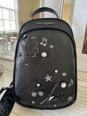 Karl Lagerfeld Paris Woman Maybelle Sling Crossbody Sling bagpack Black NWT $228