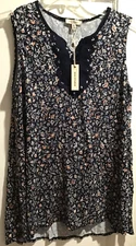 Max Studio Blouse Womens Size Medium blue Floral Sleeveless Relaxed Tank NWT