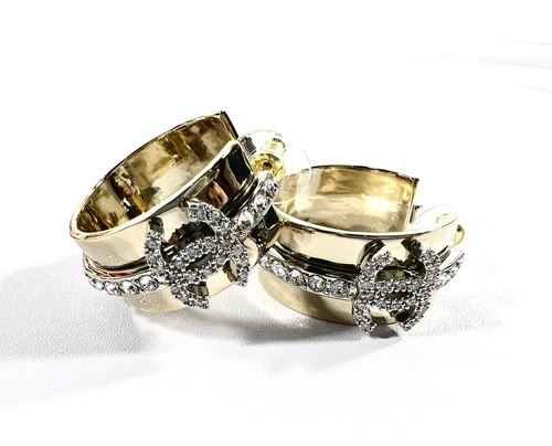 CHANEL 22S Gold & Crystal Hoop CC Logo Earrings - NEW w/Tag