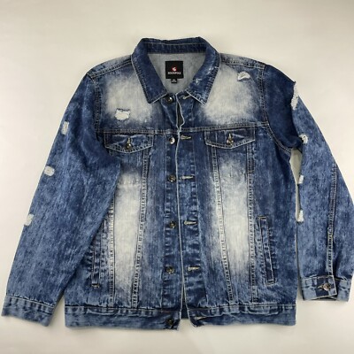 South Pole Denim Jacket Mens XL Blue Distressed Jean Button-Up Southpole 