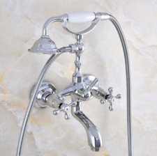 Chrome Wall Mounted Bathtub Faucet Clawfoot Tub Mixer Tap Handheld Shower