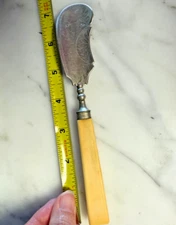 Bone Handle Butter Knife Spreader Ornate Etched Silver Aesthetic movement antiq