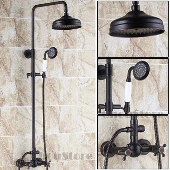Bathroom Wall Mount Rain Shower Head Set Water Mixer Hand Spray Bath Tap Black