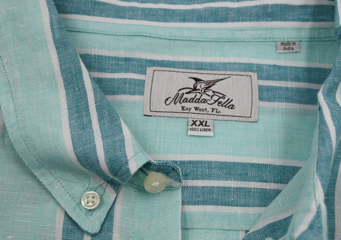 Madda Fella Key West Men's Blue Stripe 100percent Linen Casual Shirt XXL 19x38 image 3