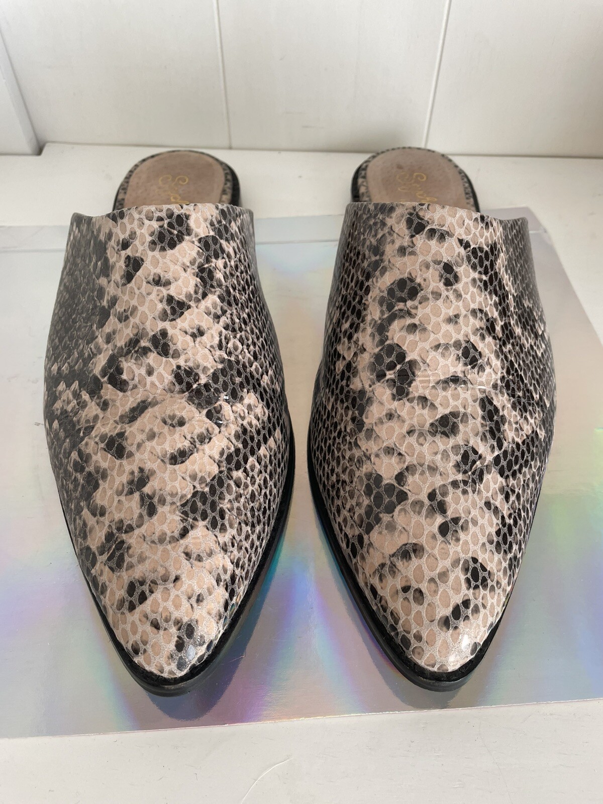 Seychelles Impersonate Leather Python Mules Sz 8 - image 2