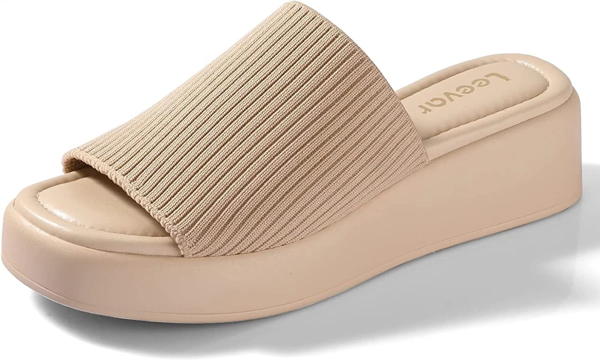 Leevar Platform Sandals for Women Soft Memory Foam Padded Platform Wedges Sand