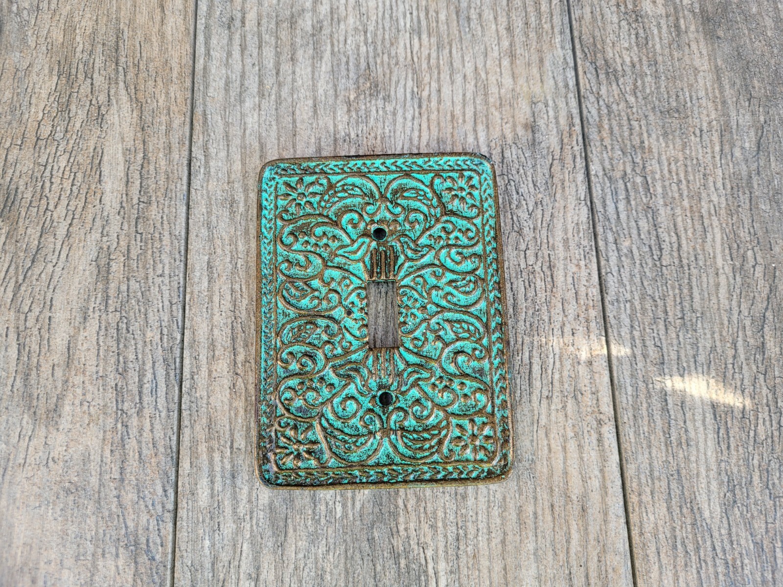 Metal Single One Toggle Light Switch Cover. Ornate scroll decorative wall plate